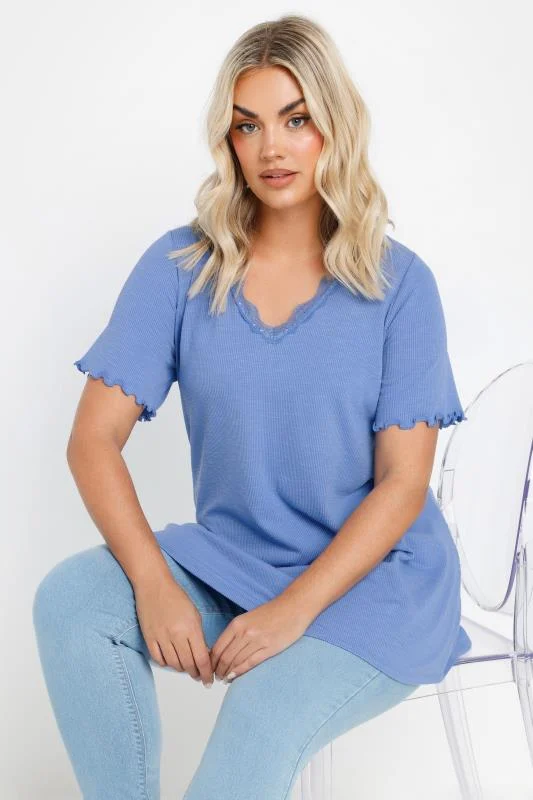 YOURS Curve Blue Lace Detail Top