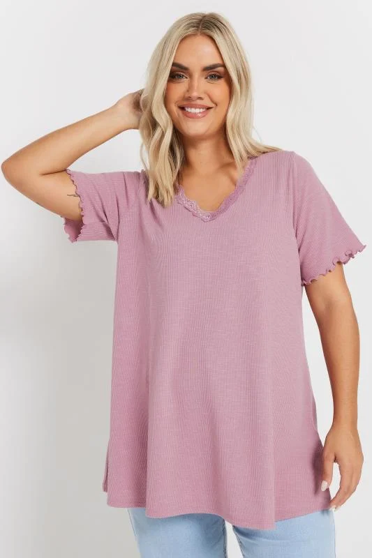 YOURS Curve Pink Lace Detail Top