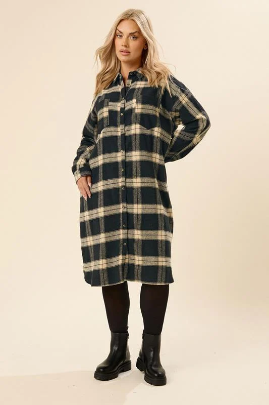 YOURS Curve Black & Brown Longline Check Shirt
