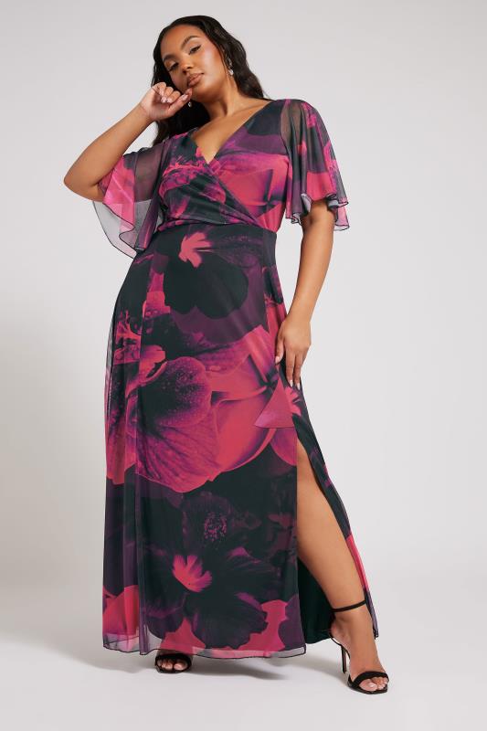 YOURS LONDON Curve Pink Floral Mesh Wrap Maxi Dress 4 YOURS LONDON Curve Pink Floral Mesh Wrap Maxi Dress