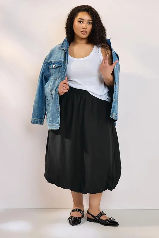 YOURS Curve Black Bubble Hem Midaxi Skirt