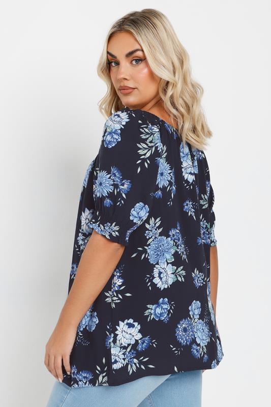 YOURS Curve Navy Blue Floral Tie Neck Top 4 YOURS Curve Navy Blue Floral Tie Neck Top
