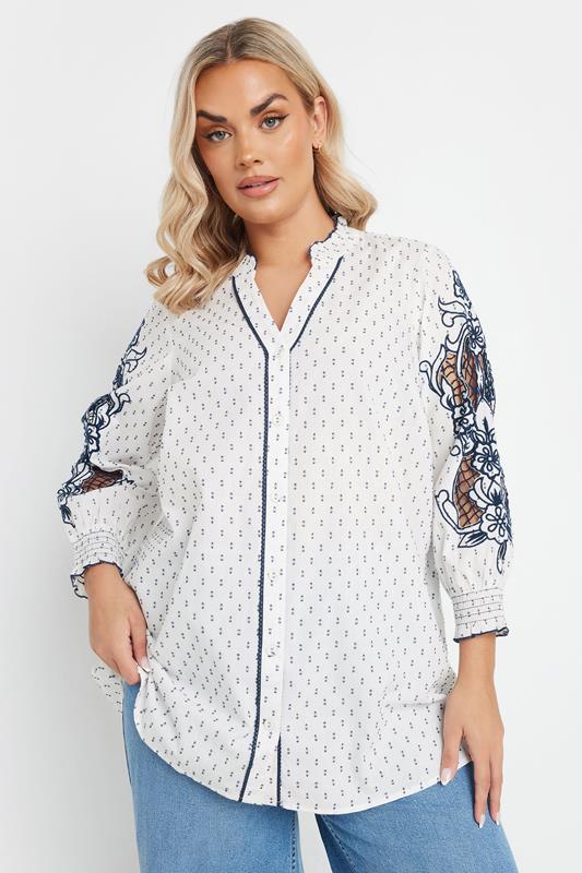YOURS Curve White Dobby Floral Blouse 3 YOURS Curve White Dobby Floral Blouse