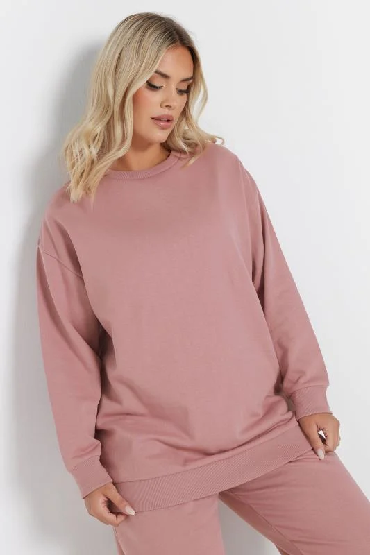 YOURS Curve Pink Long Sleeve Crew Neck Sweatshirt