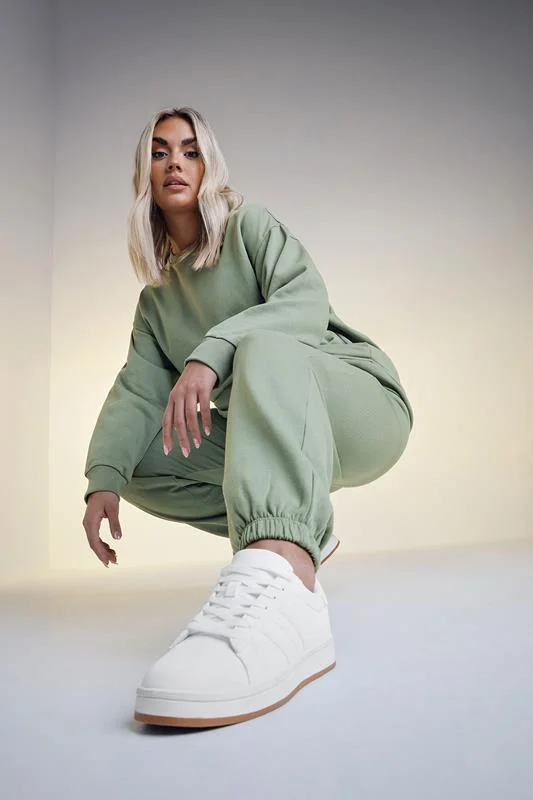 YOURS Curve Sage Green Long Sleeve Crew Neck Sweatshirt