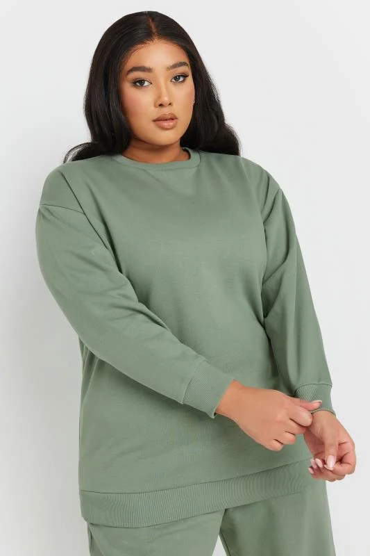 YOURS Curve Sage Green Long Sleeve Crew Neck Sweatshirt 3 YOURS Curve Sage Green Long Sleeve Crew Neck Sweatshirt