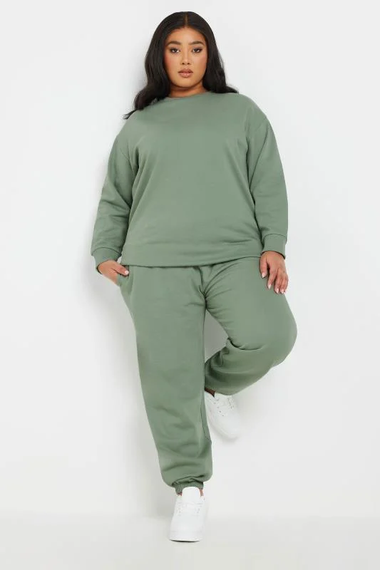 YOURS Curve Sage Green Long Sleeve Crew Neck Sweatshirt 4 YOURS Curve Sage Green Long Sleeve Crew Neck Sweatshirt