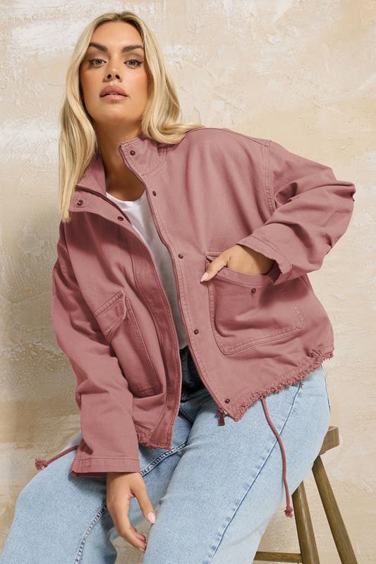 YOURS Curve Dusky Pink Drop Shoulder Twill Jacket 3 YOURS Curve Dusky Pink Drop Shoulder Twill Jacket
