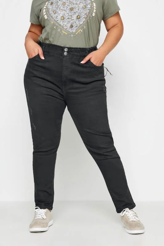 YOURS Curve Black Elasticated Stretch MOM Jeans