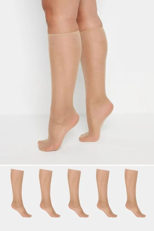 YOURS FOR GOOD 5 PACK Natural Brown Sheer Knee High Socks