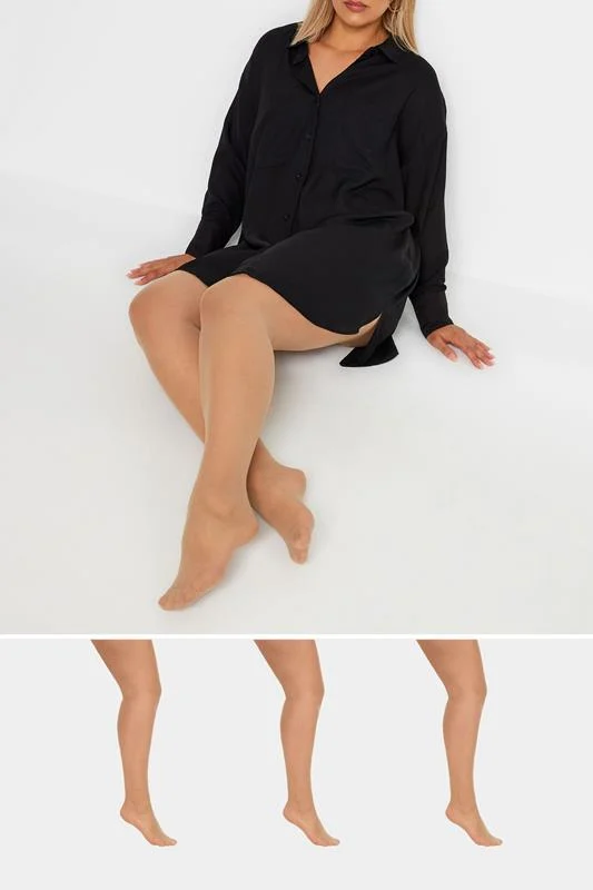 YOURS FOR GOOD 3 PACK Natural 15 Denier Ladder Resist Tights