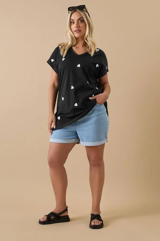 YOURS Curve Black Heart Embroidered T-Shirt 3 YOURS Curve Black Heart Embroidered T-Shirt
