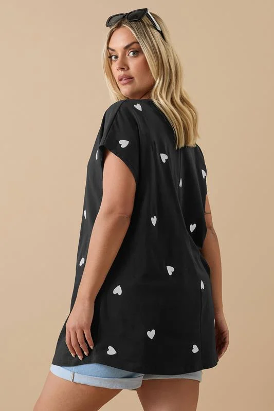 YOURS Curve Black Heart Embroidered T-Shirt 4 YOURS Curve Black Heart Embroidered T-Shirt