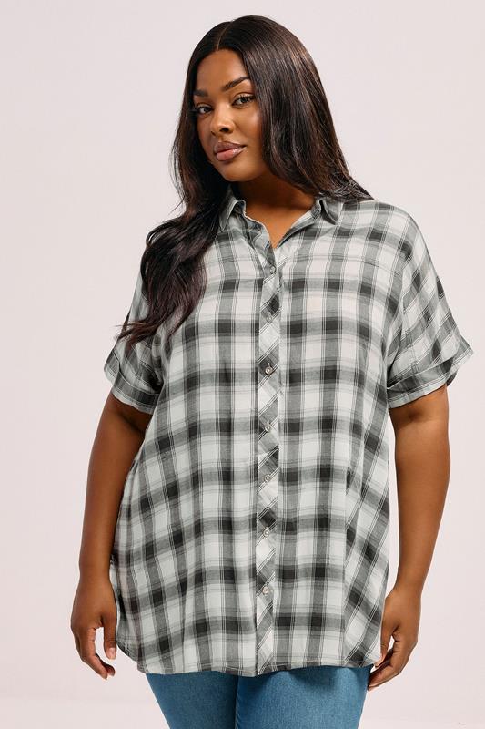 YOURS Curve Black Check Short Sleeve Shirt