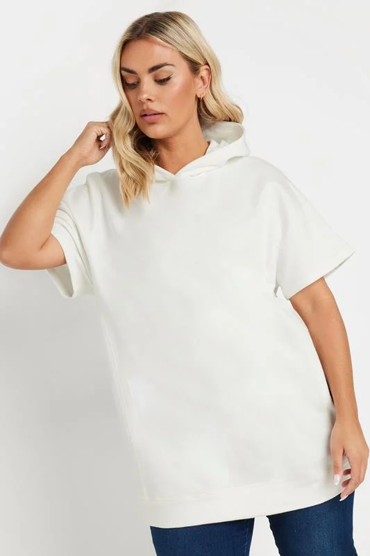 YOURS Curve White Short Sleeve Hoodie