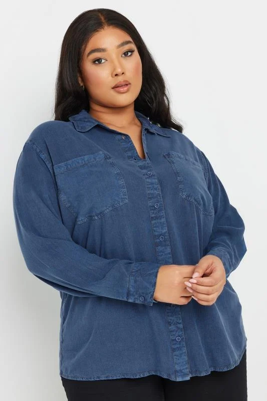 YOURS Curve Indigo Blue Washed Chambray Shirt
