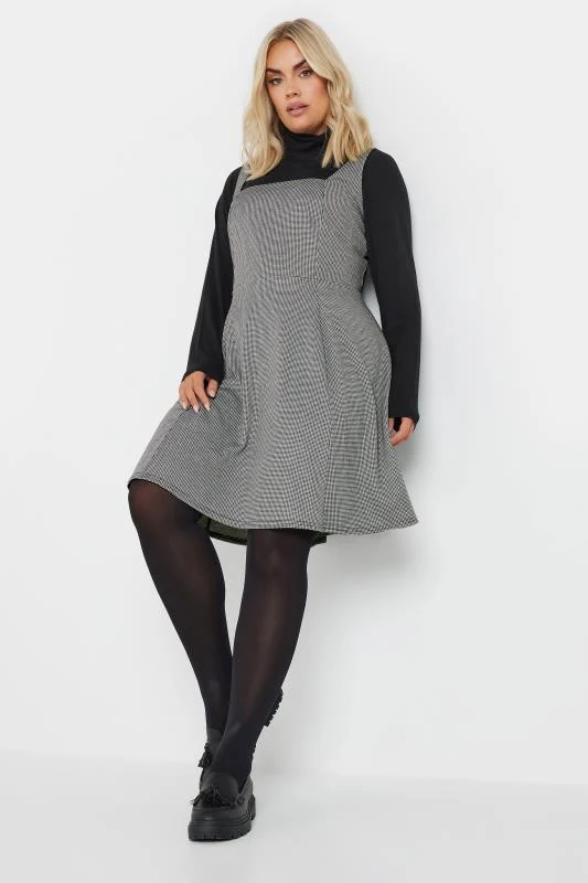 YOURS Curve Grey Dogtooth Check Pinafore Dress