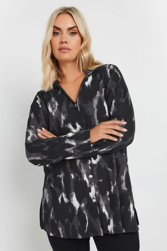 YOURS Curve Black Abstract Blur Print Textured Shirt