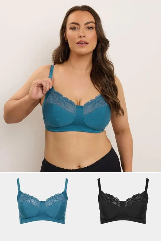 YOURS 2 PACK Curve Teal Green & Black Underwired Lace Bras