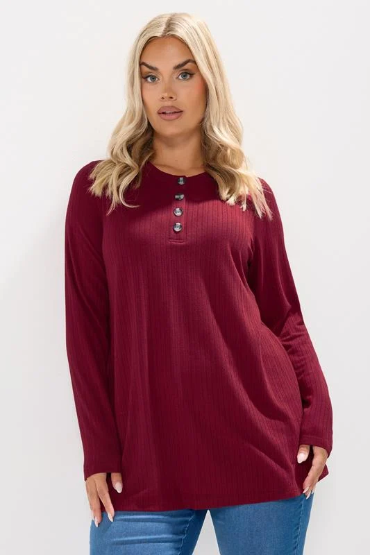 YOURS Curve Burgundy Red Henley Swing Top