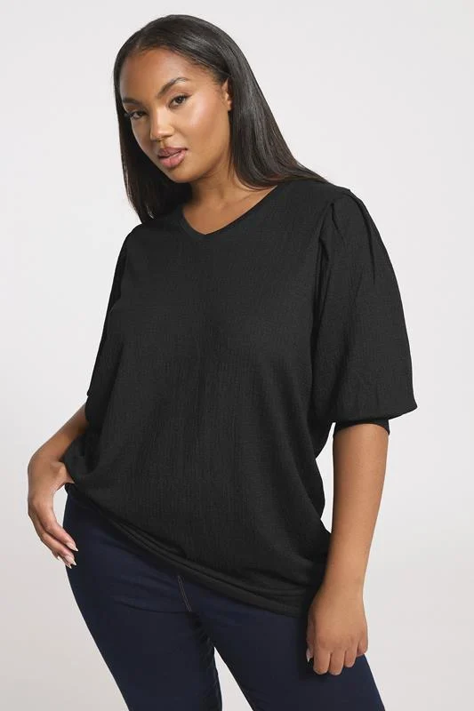 YOURS Curve Black Textured V-Neck Top
