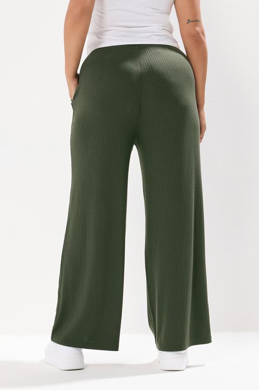 YOURS Curve Forest Green Ribbed Wide Leg Trousers 4 YOURS Curve Forest Green Ribbed Wide Leg Trousers