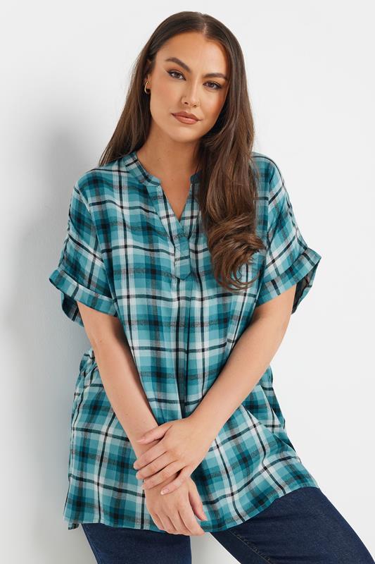YOURS Curve Blue Check Print Short Sleeve Shirt