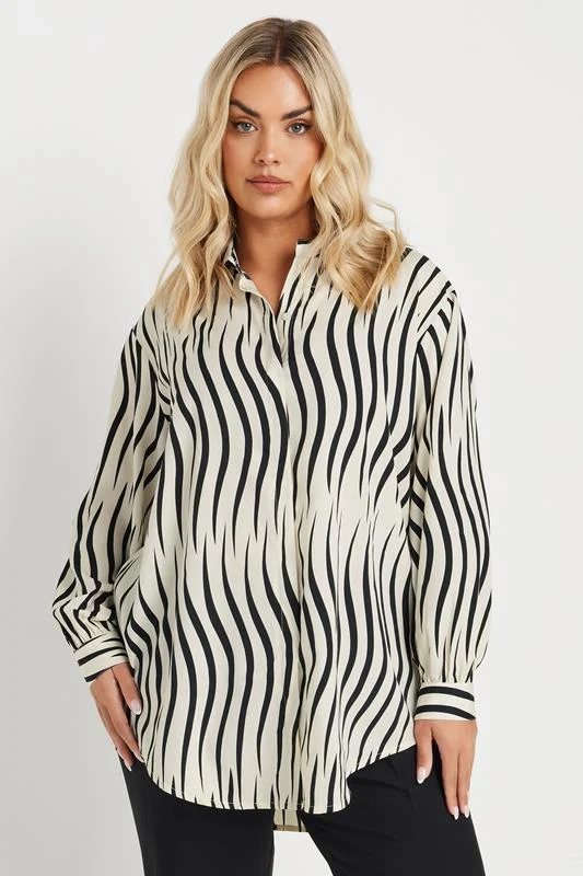 YOURS Curve White Abstract Stripe Oversized Shirt