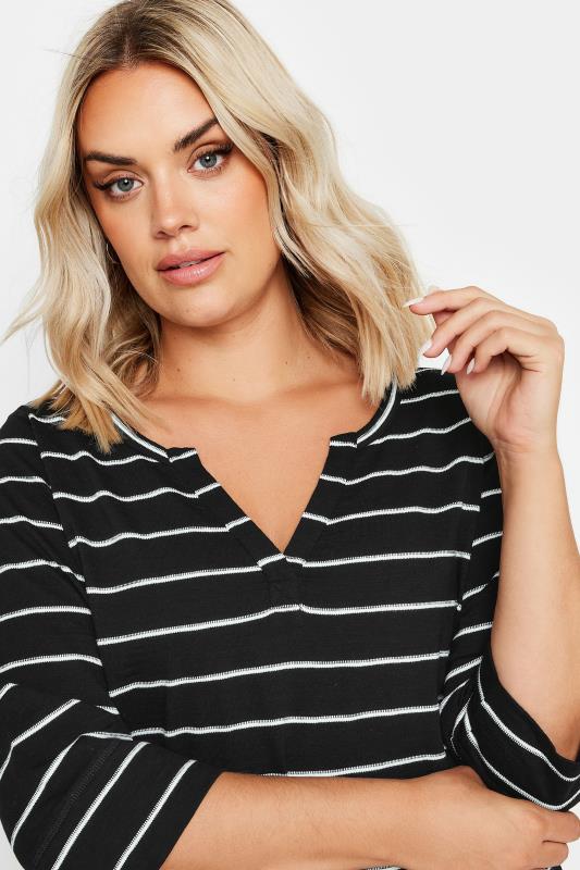 YOURS Curve Black & White Stripe Notch Neck T-Shirt 3 YOURS Curve Black & White Stripe Notch Neck T-Shirt