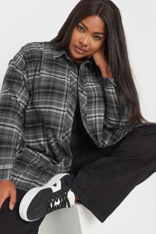 YOURS Curve Charcoal Grey Check Oversized Shirt