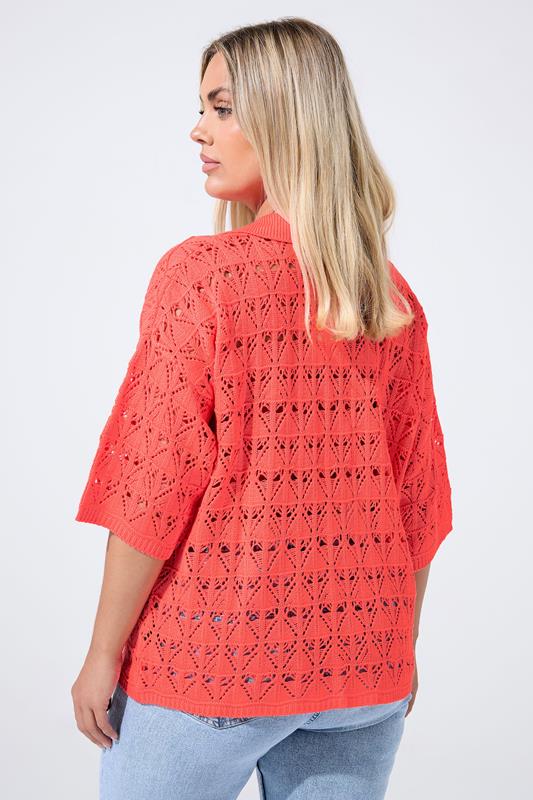LIMITED COLLECTION Curve Coral Pink Crochet Shirt 4 LIMITED COLLECTION Curve Coral Pink Crochet Shirt