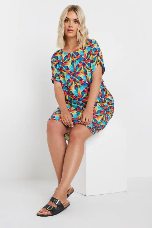 YOURS Curve Blue & Red Abstract Print Tunic Dress