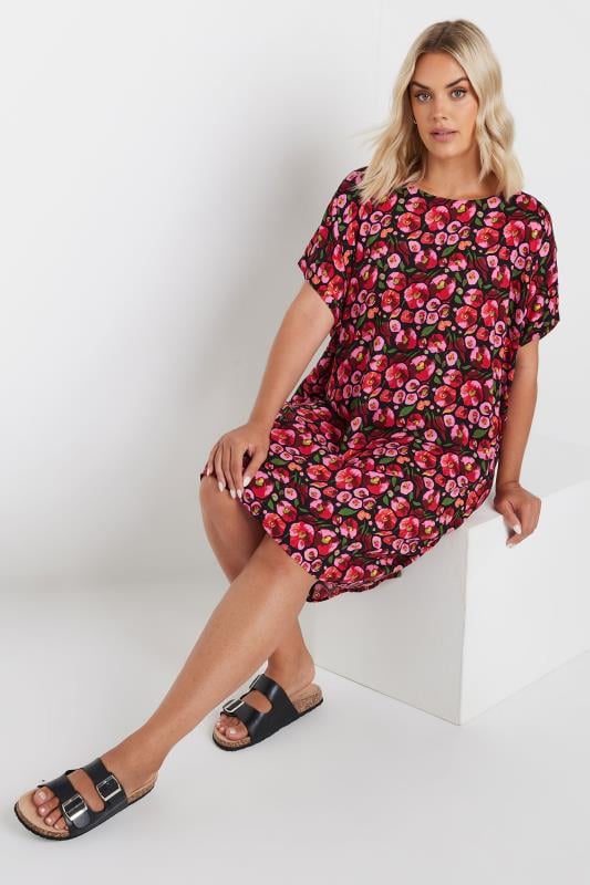 YOURS Curve Pink Floral Print Tunic Dress