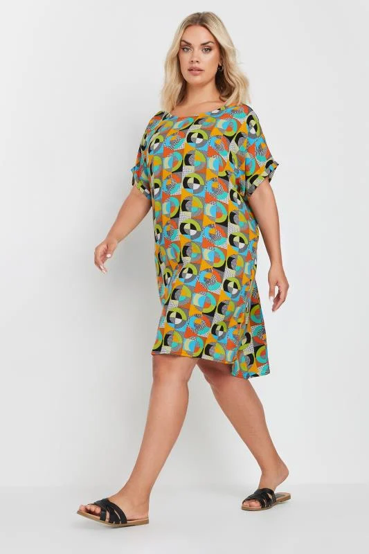 YOURS Curve Orange & Blue Abstract Print Tunic Dress