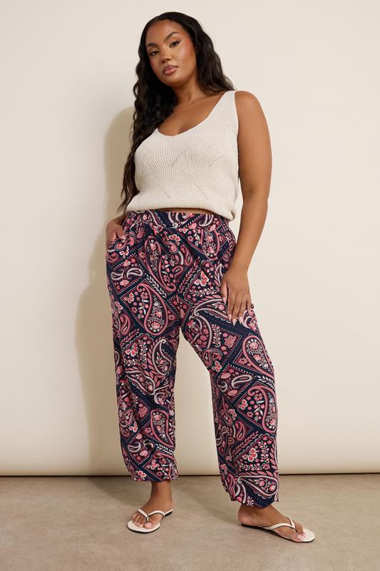 YOURS Curve Navy Blue Paisley Print Harem Trousers 3 YOURS Curve Navy Blue Paisley Print Harem Trousers