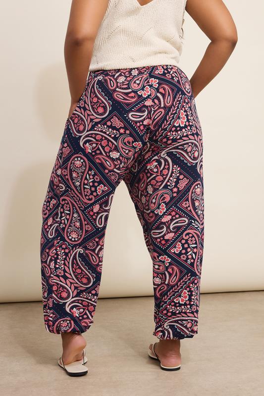 YOURS Curve Navy Blue Paisley Print Harem Trousers 4 YOURS Curve Navy Blue Paisley Print Harem Trousers