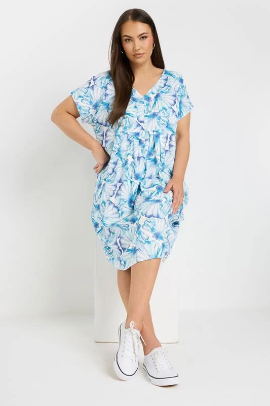 YOURS Curve Blue Shell Print Pleat Front Dress