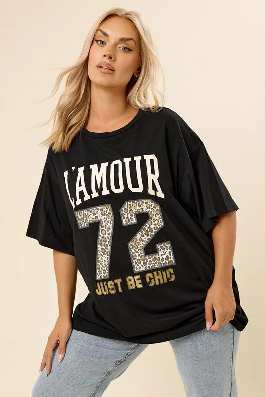 YOURS Curve Black'L'Amour' Slogan T-Shirt