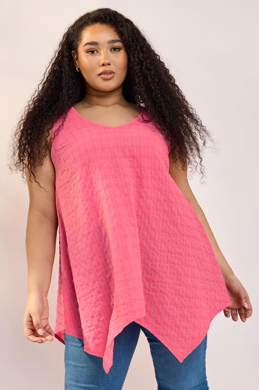 YOURS Curve Pink Textured Hanky Hem Vest Top
