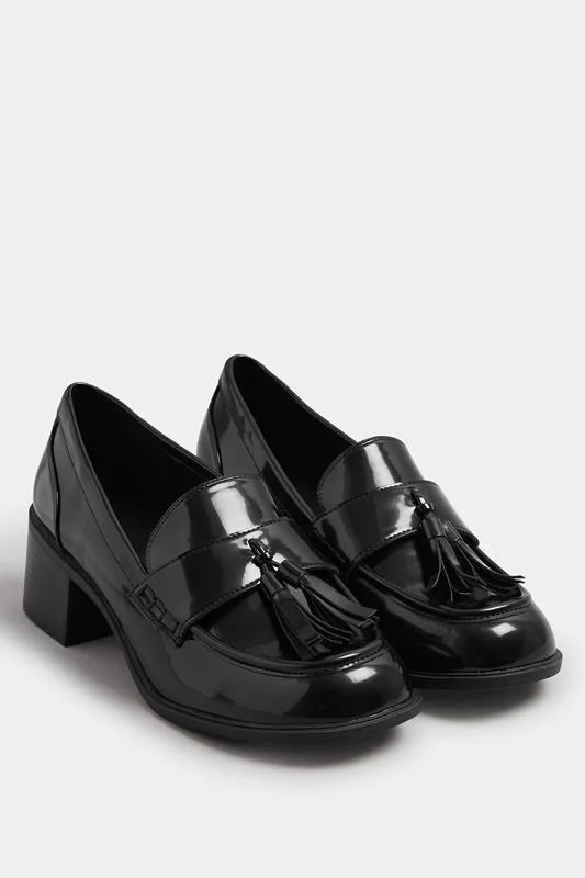 Black Patent Heeled Tassel Loafers In Extra Wide EEE Fit 3 Black Patent Heeled Tassel Loafers In Extra Wide EEE Fit