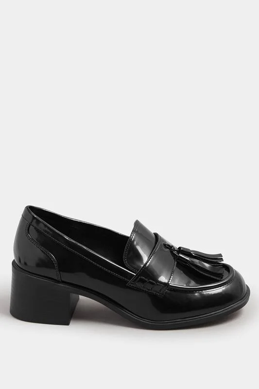 Black Patent Heeled Tassel Loafers In Extra Wide EEE Fit 4 Black Patent Heeled Tassel Loafers In Extra Wide EEE Fit