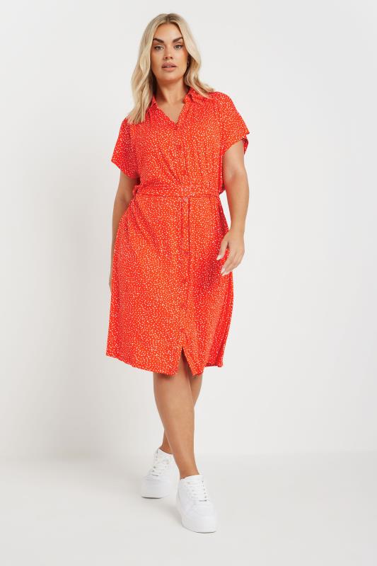 YOURS Curve Orange Dot Print Shirt Dress