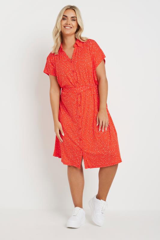 YOURS Curve Orange Dot Print Shirt Dress 3 YOURS Curve Orange Dot Print Shirt Dress
