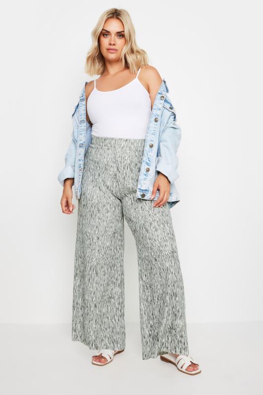 YOURS Curve Grey Abstract Print Textured Wide Leg Trousers 3 YOURS Curve Grey Abstract Print Textured Wide Leg Trousers