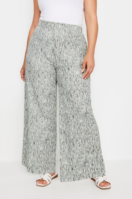 YOURS Curve Grey Abstract Print Textured Wide Leg Trousers 5 YOURS Curve Grey Abstract Print Textured Wide Leg Trousers