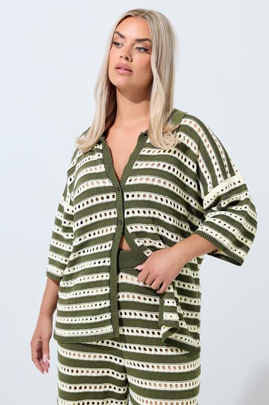 LIMITED COLLECTION Curve Green & White Stripe Crochet Shirt