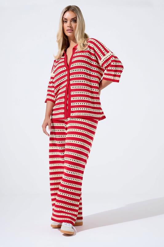 LIMITED COLLECTION Curve Red & White Stripe Crochet Shirt 3 LIMITED COLLECTION Curve Red & White Stripe Crochet Shirt