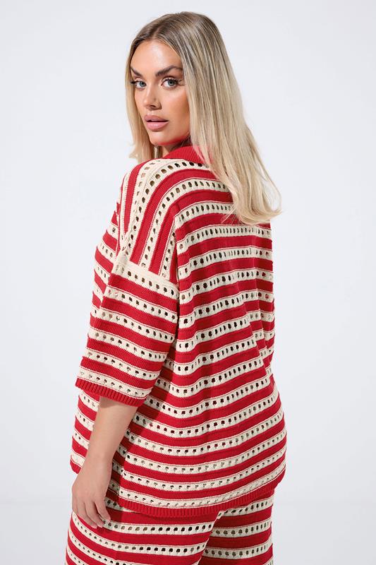 LIMITED COLLECTION Curve Red & White Stripe Crochet Shirt 4 LIMITED COLLECTION Curve Red & White Stripe Crochet Shirt
