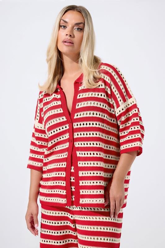 LIMITED COLLECTION Curve Red & White Stripe Crochet Shirt 5 LIMITED COLLECTION Curve Red & White Stripe Crochet Shirt