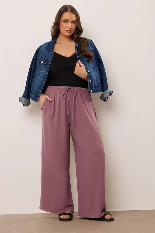 YOURS Curve Purple Twill Wide Leg Trousers 3 YOURS Curve Purple Twill Wide Leg Trousers